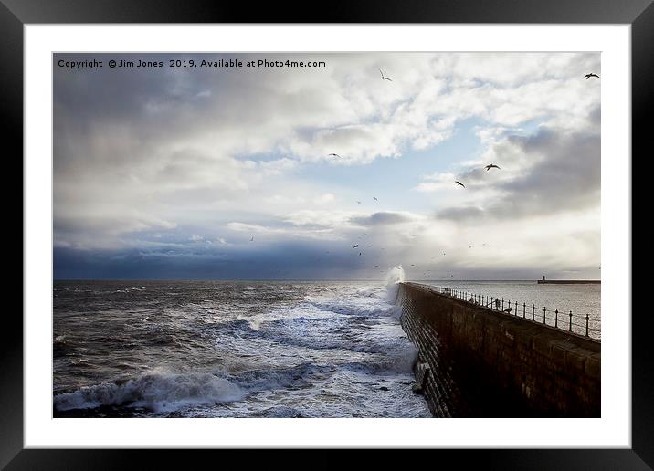Rough seas and seagulls Framed Mounted Print by Jim Jones