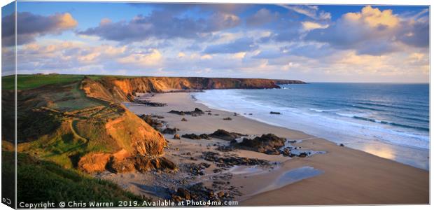Evening sun lighting cliffs Marloes Pembrokeshire Canvas Print by Chris Warren