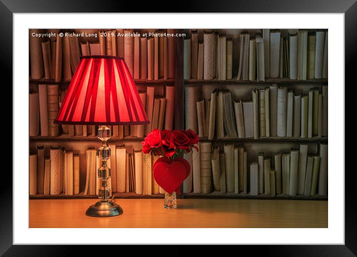 Valentine scene with Table lamp, hearts and roses Framed Mounted Print by Richard Long