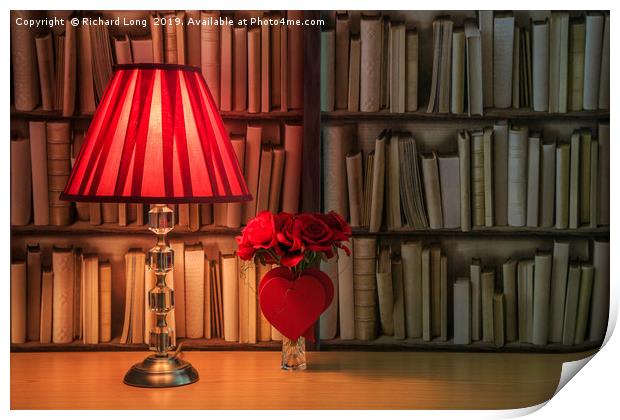 Valentine scene with Table lamp, hearts and roses Print by Richard Long