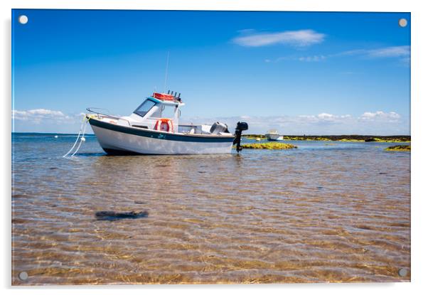 White boat on sand Acrylic by youri Mahieu