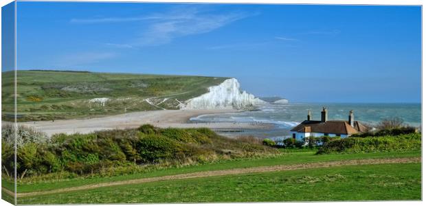 The Seven Sisters and Cuckmere Haven Beach Canvas Print by Diana Mower