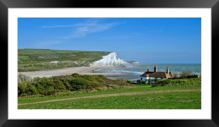 The Seven Sisters and Cuckmere Haven Beach Framed Mounted Print by Diana Mower