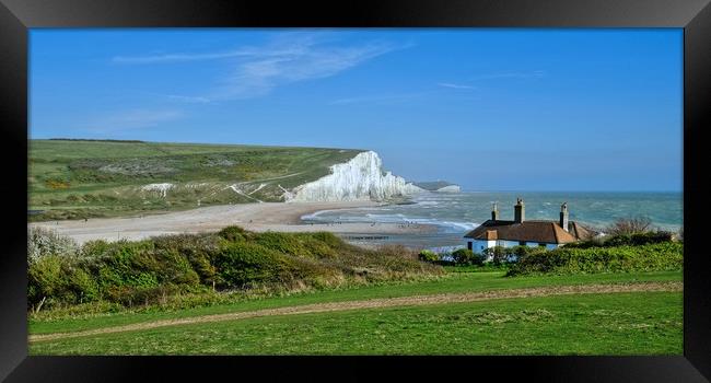 The Seven Sisters and Cuckmere Haven Beach Framed Print by Diana Mower