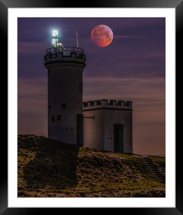 Blood Wolf Moon Over Elie Ness Lighthouse Framed Mounted Print by George Robertson