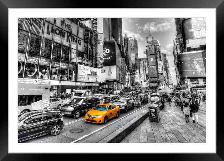Times Square Yellow Cab Framed Mounted Print by David Pyatt