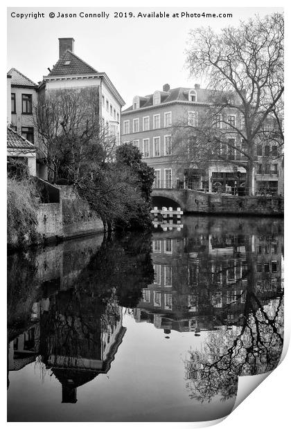 Black And White Bruges Print by Jason Connolly