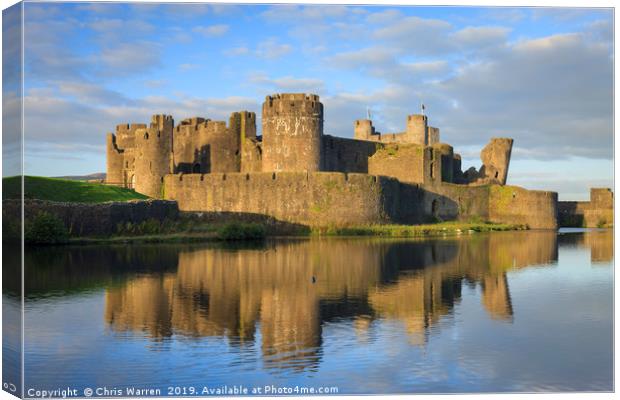 Caerphilly Castle reflection Wales Canvas Print by Chris Warren