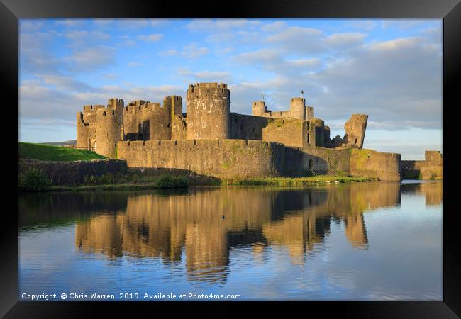 Caerphilly Castle reflection Wales Framed Print by Chris Warren