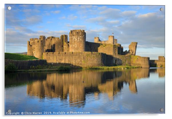 Caerphilly Castle reflection Wales Acrylic by Chris Warren