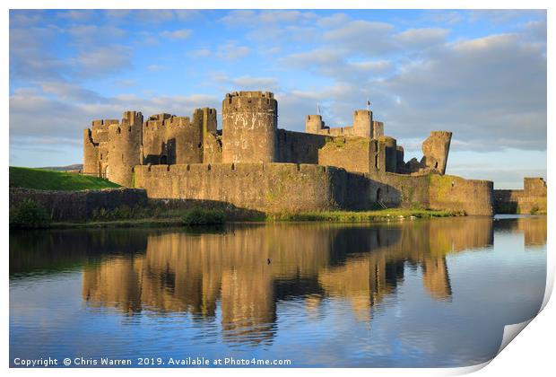 Caerphilly Castle reflection Wales Print by Chris Warren