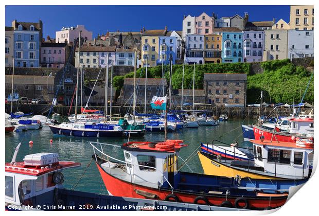 Welsh flag on a boat flying in Tenby harbour Print by Chris Warren