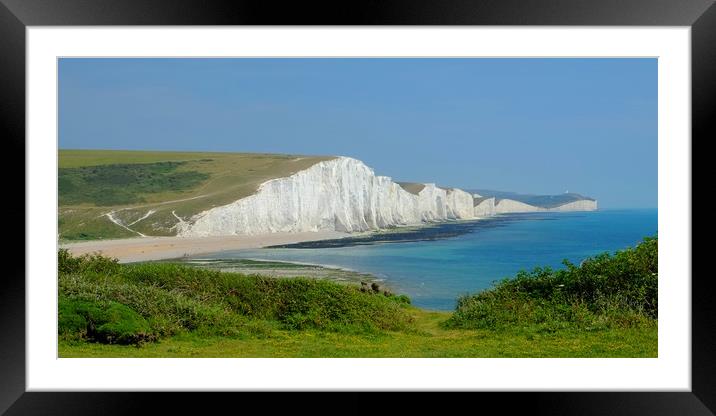 The Seven Sisters From Cuckmere Valley. Framed Mounted Print by Diana Mower