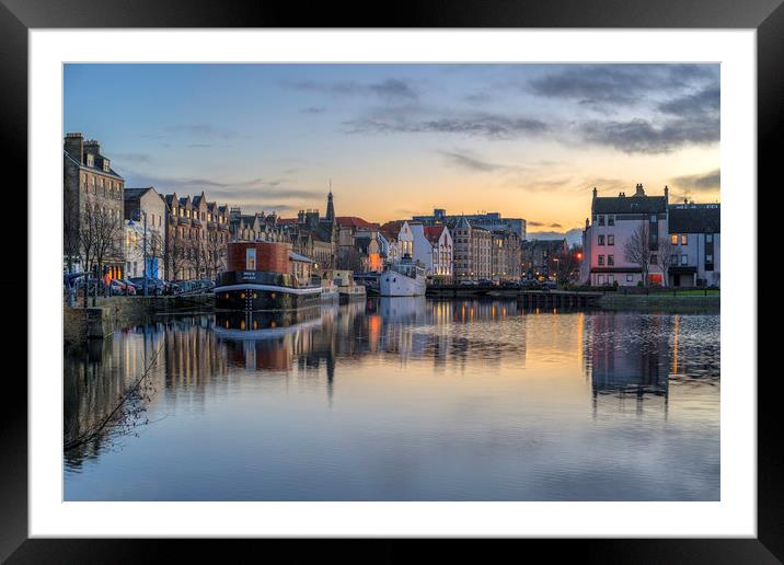 Twilight at the Shore, Edinburgh Framed Mounted Print by Miles Gray