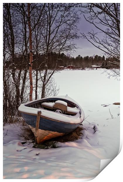 Fishing Boat Under Snow Print by Jukka Heinovirta