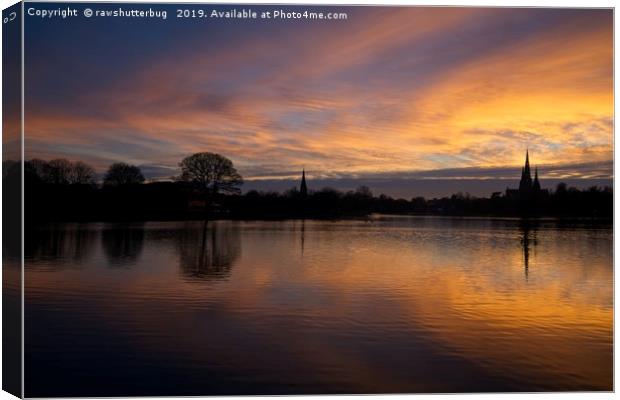 Sunset At Lichfield Cathedral Canvas Print by rawshutterbug 