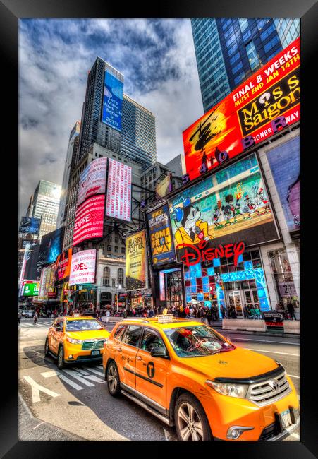 Yellow Cabs Times Square Framed Print by David Pyatt