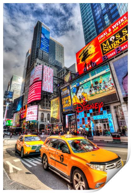 Yellow Cabs Times Square Print by David Pyatt