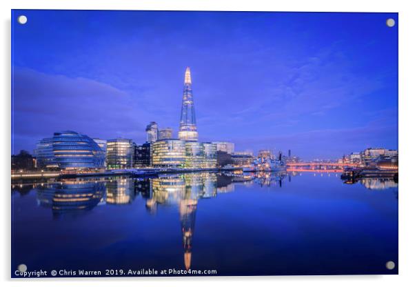 The Shard reflected in the River Thames London  Acrylic by Chris Warren