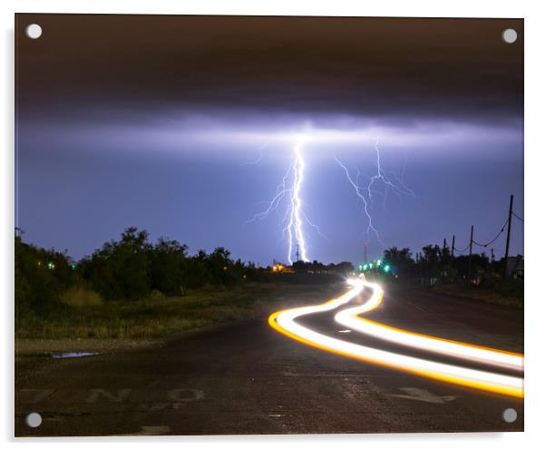 Lightning light trails, New Mexico Acrylic by John Finney