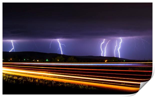 Lightning light trails, New Mexico  Print by John Finney