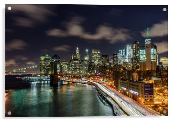 New York City Lights & Brooklyn Bridge Acrylic by Chris Curry