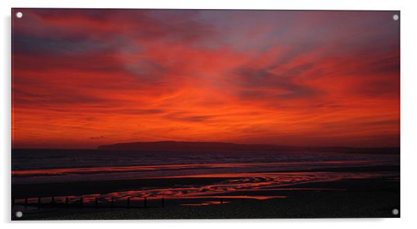 Camber Sands Sunset Acrylic by Liam Kearney