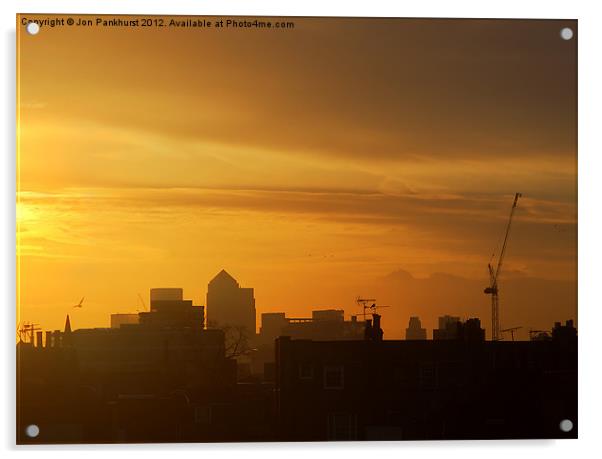 Golden Sunrise at Canary Wharf Acrylic by Jonathan Pankhurst
