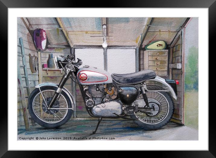 An old bike in a shed Framed Mounted Print by John Lowerson