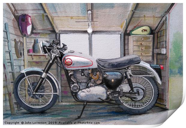 An old bike in a shed Print by John Lowerson