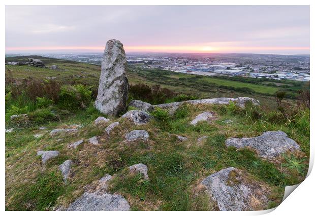 Sunset on Carn Brea Print by CHRIS BARNARD