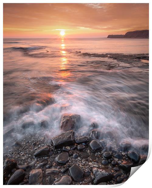 Pebbles on Kimmeridge bay at Sunset Print by Kevin Browne