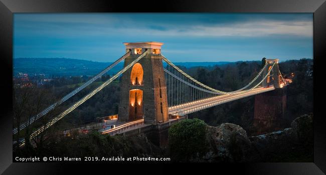 Clifton Suspension Bridge Bristol twilight Framed Print by Chris Warren