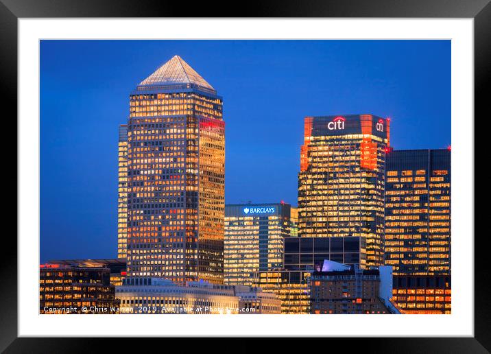 Financial District Canary Wharf London twilight Framed Mounted Print by Chris Warren
