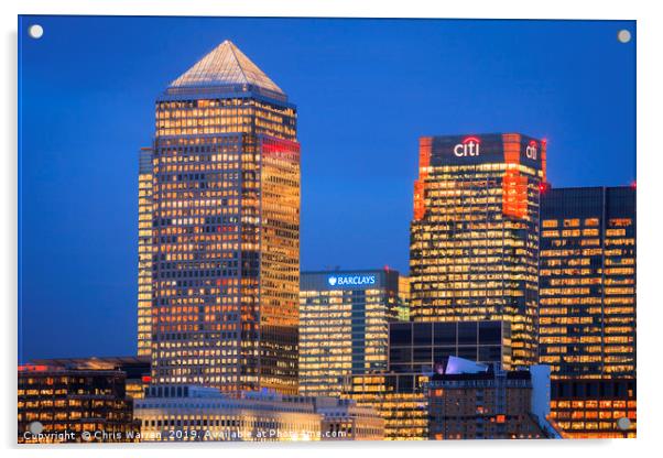 Financial District Canary Wharf London twilight Acrylic by Chris Warren
