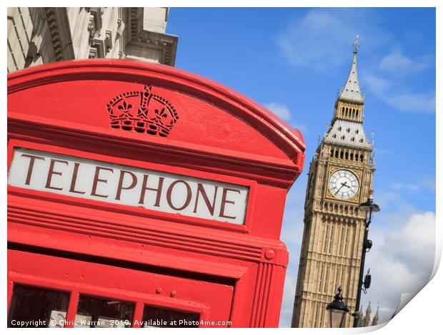 Big Ben and Red Telephone Box London Print by Chris Warren