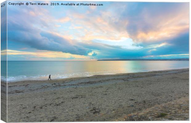 Marazion Photograph - Sunset Stroll At Mounts Bay  Canvas Print by Terri Waters
