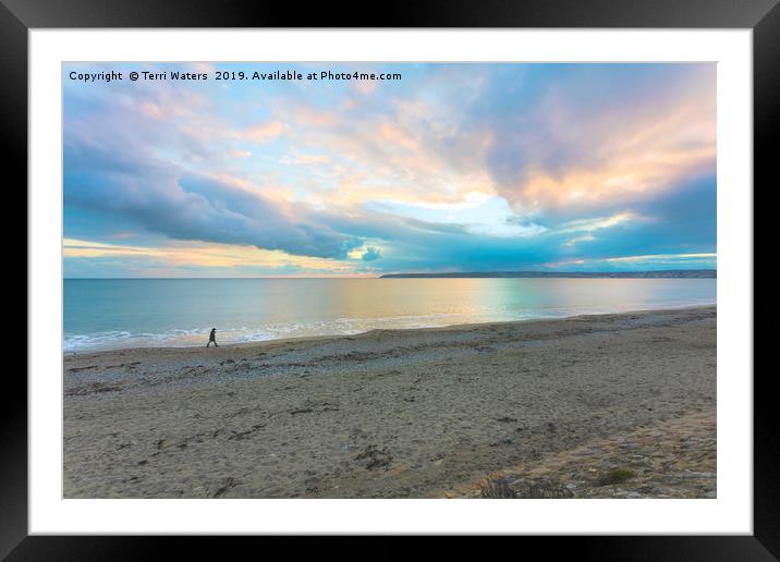 Marazion Photograph - Sunset Stroll At Mounts Bay  Framed Mounted Print by Terri Waters