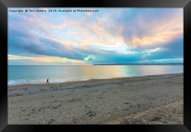 Marazion Photograph - Sunset Stroll At Mounts Bay  Framed Print by Terri Waters