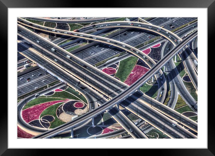 Dubai Roads From The Air Framed Mounted Print by David Pyatt