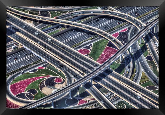 Dubai Roads From The Air Framed Print by David Pyatt