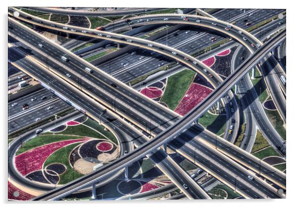 Dubai Roads From The Air Acrylic by David Pyatt