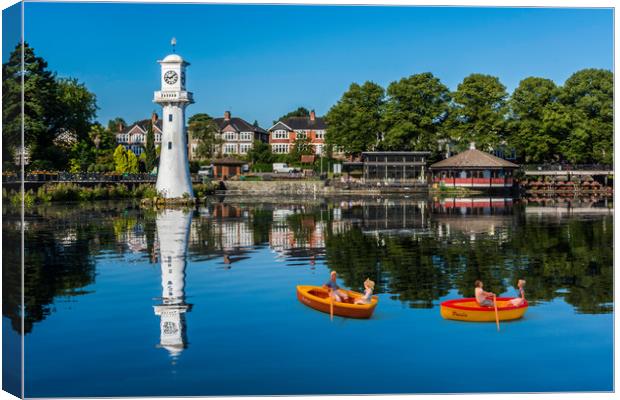 Little Rowers At Roath Park Canvas Print by Steve Purnell