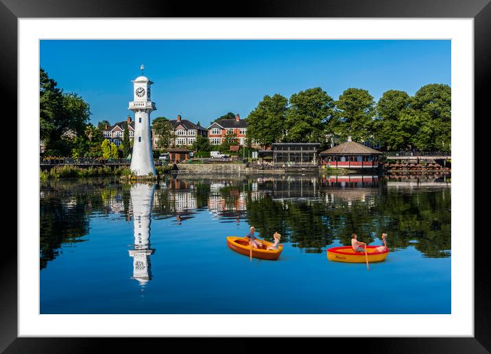 Little Rowers At Roath Park Framed Mounted Print by Steve Purnell