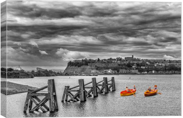 Little Rowers At Cardiff Bay Canvas Print by Steve Purnell