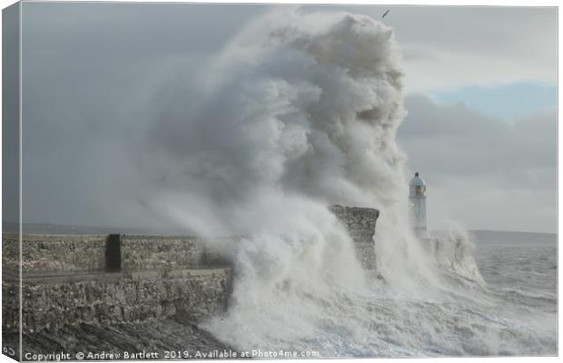 Porthcawl hit by massive waves. Canvas Print by Andrew Bartlett