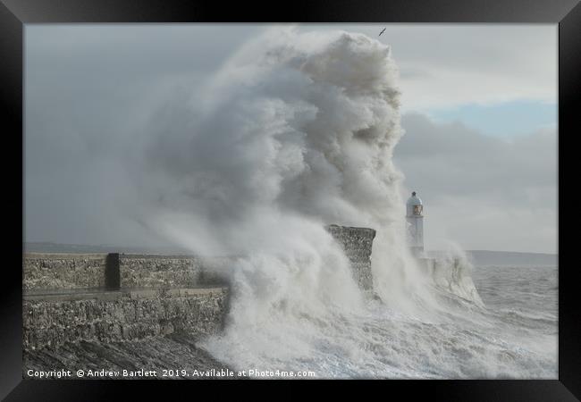 Porthcawl hit by massive waves. Framed Print by Andrew Bartlett