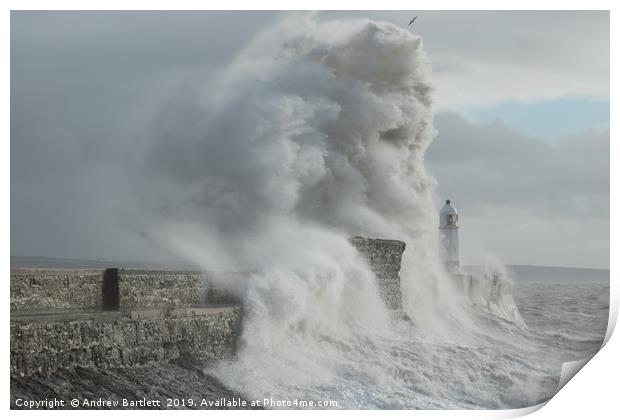 Porthcawl hit by massive waves. Print by Andrew Bartlett