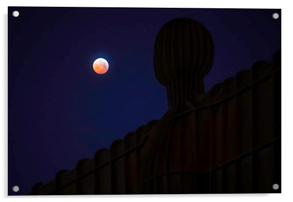 Super Blood Wolf Moon 2019 Angel of the North Acrylic by Paul Appleby