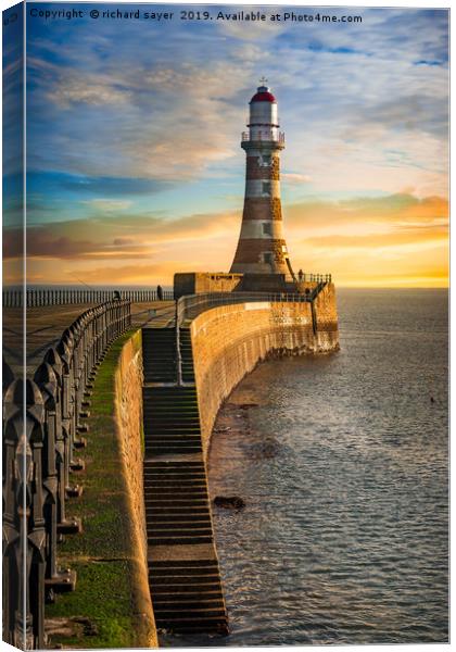 Sunset Fishing at Roker Lighthouse Canvas Print by richard sayer
